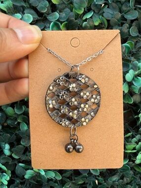 Handcrafted Black Crystal Lattice Pendant Necklace